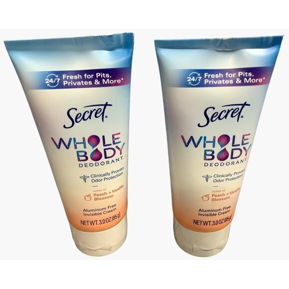 2 Secret Whole Body Deodorant Peach Vanilla Aluminum Free Invisible Cream 3.0Oz - Picture 3 of 3